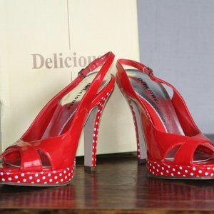Delicious Style York-S Red with White Polka Dots Heels